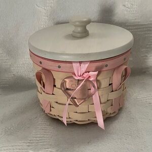 Longaberger Cream and Pink Basket with Lid